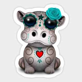 Blue Day of the Dead Baby Hippo Sticker